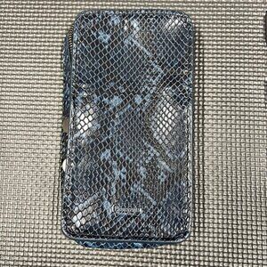 Hammit Los Angeles Blue/Black Snake Print Leather Zipper Wallet With Card Slots